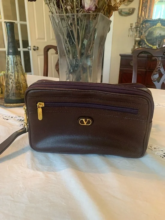 Valentino Dark Burgundy Leather Clutch Wristlet with Gold Hardware - Picture 1 of 10